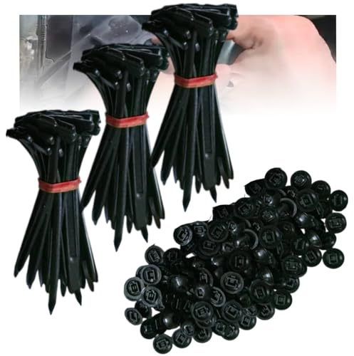 Juego de 100 hebillas universales de nailon para bridas de cables, hebilla multifuncional, instalación de un botón, soporte de bridas de cierre automático resistente para reparación de automóviles