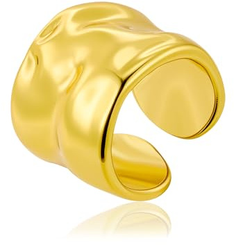 Bague Femme Ouverte Ajustable Argenté Doré Texture Froissée Design Large | Bague hypoallergénique finition polie style minimaliste Accessoire Quotidien Cadeau Bijouterie Moderne