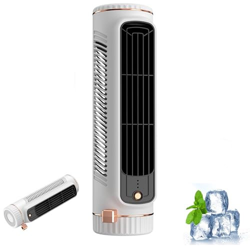 Outfany Cooling Ace, Briza ac Silencioso, Oscilación de 90º, 3 Velocidades, Mini Aire Acondicionado Portatil de Mesa con Luz, Enfriador de Aire para Oficina, Hogar y Dormitorio (Blanco)