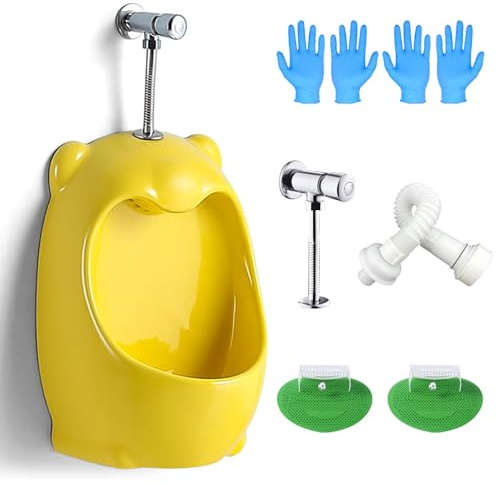 Orinatoio in Ceramica Moderna Vaso Wc Orinatoio Sospeso Mini Con Valvola Di Scarico,Sanitari Orinatoi for Bagno,Urinale a Muro Anti-Sgocciolamento,For Bambini,Ragazzi,Bagno,Uomini Set Pissoir(Yellow,W