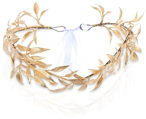 Lorbeerkranz Kopfschmuck Goldene, Damen Haarband Gold Kopfschmuck Braut, Kopfbedeckung mit Blatt der Gottelfe, Elfenkrone für Erwachsene Königin, Renaissance, Karneval, Halloween, Cosplay-Outfit