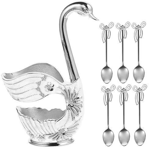 JECOMPRIS Metal Swan Fork Spoon Scoop Holder Swan Base Stand for Dessert Serving Kitchen Gadgets Including Spoons Storage Holder and Seasoning for Home Use