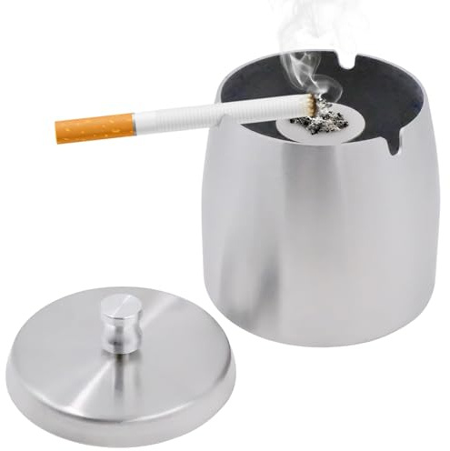 Cendrier Exterieur, Coupe Vent D'extérieur, Acier Inoxydable avec Couvercle,Cendrier Fermé,pour Jardin Balcon Maison Restaurant Bar - Noir