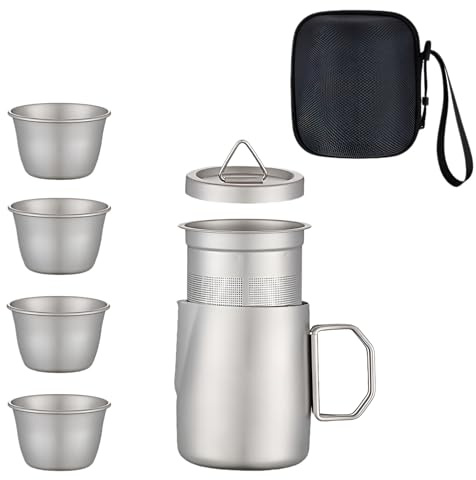 Raypontia Service à thé pour adultes, 4 tasses à thé avec récipient d' - Tasses portables de 50 ml pour la maison, le camping, la randonnée, les voyages, les pique-niques et les déplacements