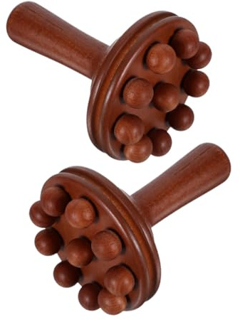 Hoement 2 Stück Massagegeräte zur Muskelentspannung für Rücken und Nacken Handmassageball aus Braunem Holz Einfach zu Verstauen und Vielseitig Einsetzbar