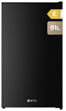 EVVO Frigorífico Mini F24BK, 91 L, Negro, Bajo Consumo 85 kWh/año, Compartimento congelador, 41 dB, Mini nevera de diseño moderno para estudios, oficinas y zonas de ocio