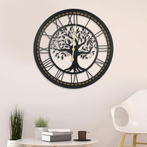 GEXHSRGD Orologi da Parete Grande Senza Ticchettio, Orologio dell'Albero della Vita, Orologio da Parete da 60 Cm a Batterie, Arredamento Casa di Stile per Soggiorno, Ufficio, Studio - Numeri Romani