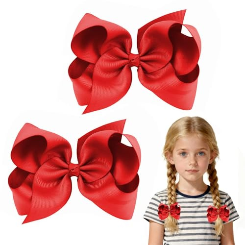 Red Hair Bow 2PCS, Ribbon Hair Bow Clips Barrettes Butterfly Hai r Clips Cute French Hai r Pin for Children Kids Girls Women Valentines Day Decorative Hairbows (Red)