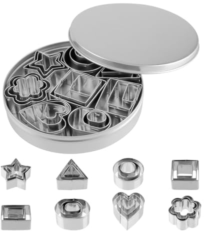 Lotsdonxia 24-Pcs Mini Cookie Cutter Set, Stainless Steel Geometric Molds for Polymer Clay, Pastry, Fruit & Baking Decoration