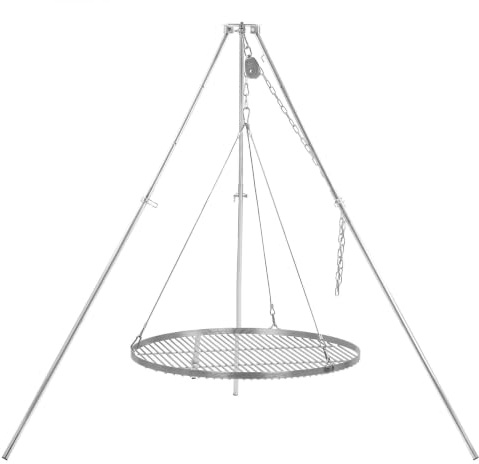 BBQ-Toro Trebensgrill med grillgaller | 119–184 cm | treben för vridbar grill | järnram, grillstativ med rost | hängande grill (rostfritt stål, Ø 70 cm)