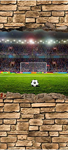 wandmotiv24 Türtapete 3D Fußballfeld - Steinmauer 70 x 200cm (B x H) - Dekorfolie selbstklebend Sticker für Türen, Türfolie, Aufkleber, M0669
