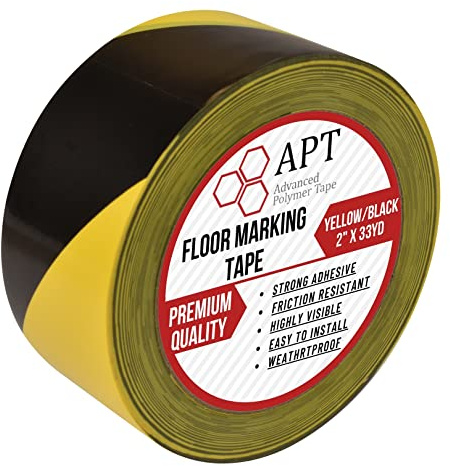 APT, (2-inch Width X 33 Yds Length) Single Roll PVC Marking Tape, Premium Vinyl Safety Marking and Dance Floor Splicing Tape, 6 mil Thick, (2-inch Yellow & Black)