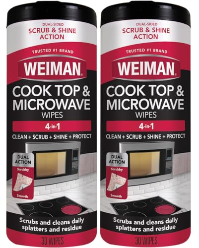 Weiman Glass Cooktop and Microwave Wipes - 2 Pack - Cleaner for Daily Use Professional Home Kitchen Cooktop Cleaner and Polish Use on Induction Ceramic Gas Portable Electric - 60 Wipes Total