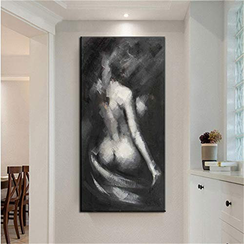Gbwzz Dipinto a Mano Grande Moderno Astratto Pittura a Olio su Tela Nero Bianco Grigio Nudo Arte della Parete Ragazza Donna Quadri su Tela
