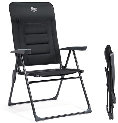 TIMBER RIDGE Silla de Jardín Plegable de Aluminio 150kg con Respaldo 7 Posiciones Alto Ajustable con Reposabrazos Reposacabezas Acolchado
