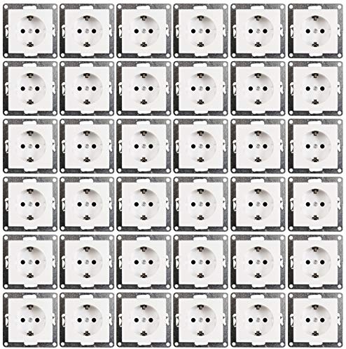McPower Schutzkontakt-Steckdose Flair | 36er-Pack Unterputz 250V 16A mit Einsteckschutz | Schraubanschluss | für Innenbereiche wie Küche Wohnzimmer Büro