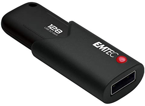 Emtec - Memoria USB 3.0 (3.2) Click Secure B120, Memoria Flash Drive de 128 GB, Almacenamiento Externo, Lectura 100 MB/S, Escritura 20 MB/S, con Software de Encryption AES260, Color Negro