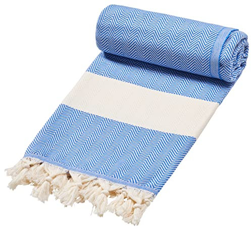 Sowel® Telo mare XXL, 100 x 200 cm, asciugamano da sauna, asciugamano grande, leggero, sottile, asciugamano per hammam, Fouta, pestemal, donna e uomo, 100% cotone, blu oceano