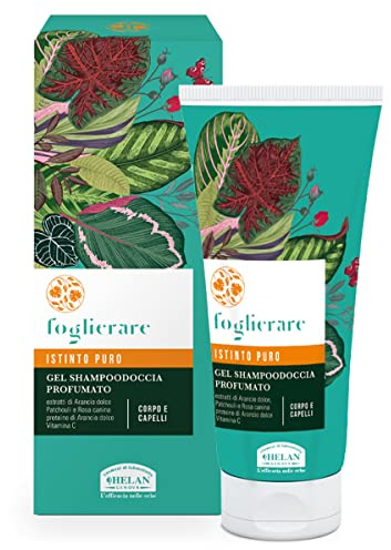 Helan Foglierare Istinto Puro - Natural Shampoo & Body Wash with Vitamin C, Sweet Orange & Patchouli - Bubble Bath for Body & Hair, Perfumed Shower Gel & Gentle Bath Foam - Made in Italy, 200 ml