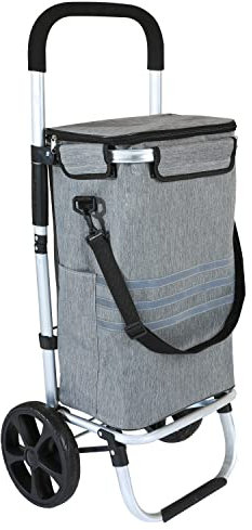 Ribelli Einkaufstrolley mit Kühlfach, Einkaufswagen Klappbar bis 45 kg, Hochwertiger Aluminium Rahmen, Einkaufsroller mit Seitentaschen, Abnehmbare Tasche als Tragetasche Nutzbar, Grau 500712