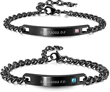 Zysta Verstellbar Pärchen Armband mit Gravur Zirkonia Paar Armbänder aus Edelstahl Geschenk für Damen Herren