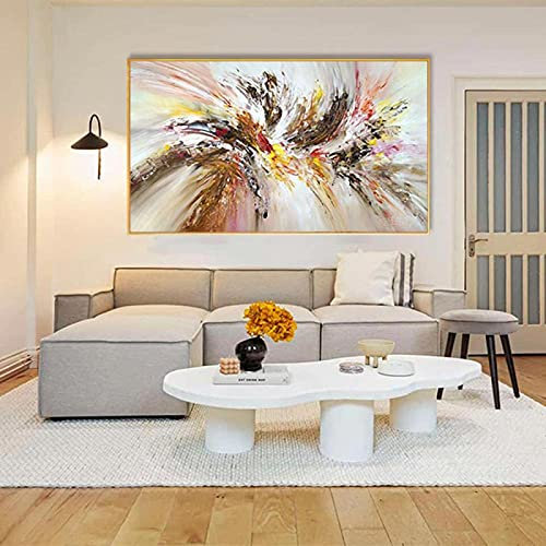 HYFBH Große gerahmte Wandkunst Bilder Farben Abstrakte Poster Drucke Ölgemälde Leinwand Gemälde für Wohnkultur Kunstwerk 80x130cm/32x51inch mit Goldrahmen