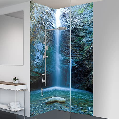 yourplate Duschrückwände individuelle Größe (Chantara Wasserfall) | 3mm Aluminium Verbundplatte, exklusives Design, einfache Montage, geringes Gewicht, fugenlos, wasserdicht, pflegeleicht