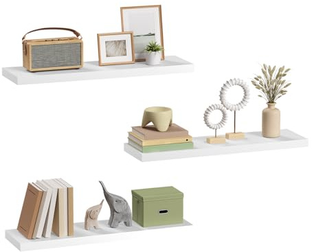 eSituro Wandregal, schwebendes weißes Regale für Wandmontage, 3er-Set Schweberegal Hängeregal Wandbrett im Wohnzimmer Schlafzimmer Küche Badezimmer, 70x3,8x22,9 cm | für Wohnzimmer Schlafzimmer Küche Badezimmer, Schweberegal hängend, mit unsichtbarer Halterung