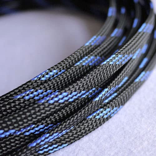 1/10M Black Blue PET Braided Sleeve 2 4 6 8 10 12 14 16 20 25 30 40mm High Density Insulated Cable Protection Expandable Sheath-Black Blue,50mm,10 Meters