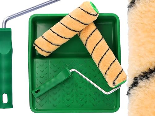 ToolSpace Orange Professionelles 2er-Set Farbroller - Farbroller und Farbwannen-Sets - Professionelle Decken- und Wandfarbroller - Farbroller für Malerarbeiten - Farbwanne- und Rollenset 25 cm