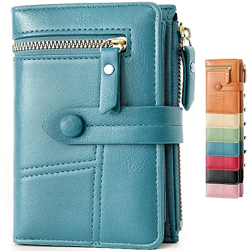 Lakpopya Geldbörse Damen 14×10cm, Geldbeutel Viele Fächer, Portemonnaie Damen PU Leder mit Münzfach (blau)