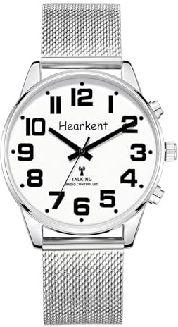 Hearkent Montre Parlante pour Malvoyant Homme, avec Voix Française | Grands Chiffres Clairs et lisibles, Voix Puissante, Durée l'étalonnage Automatique Réception Signal