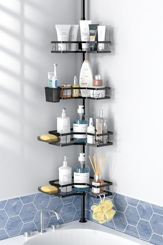 Aitatty Corner Shower Caddy Tension Pole: 4tier adjustable Rustproof Bathroom Organizer Shelves - Bathtub shampoo rack 43.5-120 inch