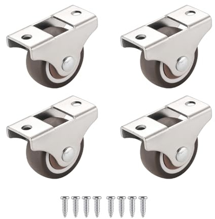 Luxinika 1 Inch Small Rigid Caster Wheels, Low Profile Plate Non-Swivel Casters Rollers, No Floor Marks Rubber Furniture Replacement Wheels for Trundle Beds, Drawers, Rolling Doors, Cabinets, 4-Pack