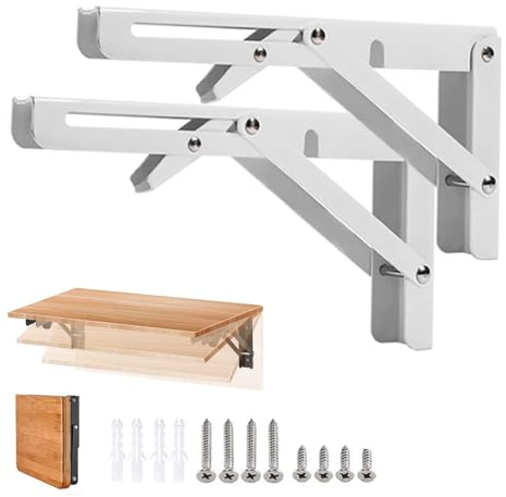 KAYBTNT Equerre Etagere Pliable en Acier Inoxydable, équerre étagère Pliante Murale Lourds, Support Etagere Murale Table Rabattable, pour Garage, Cuisine, Chambre, Porteur: 150KG,Blanc,200mm/2 Pcs