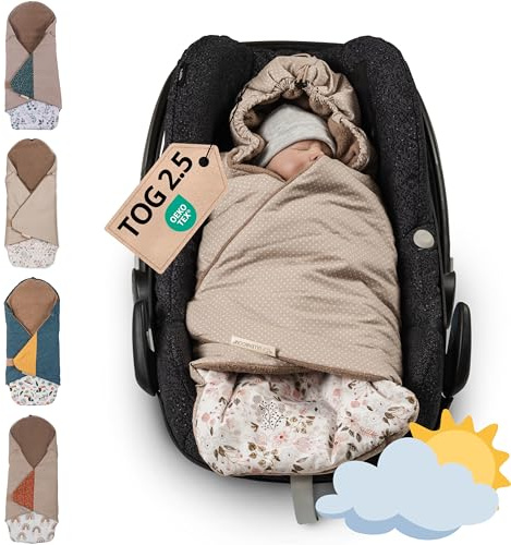 ULLENBOOM Einschlagdecke für die Babyschale - Ideal für Herbst & Winter | TOG 2.5, Oberstoff: 100% Baumwolle, gefüttert, OEKO-TEX zertifiziert, Einfaches öffnen & schließen, Made in EU, Waschbar