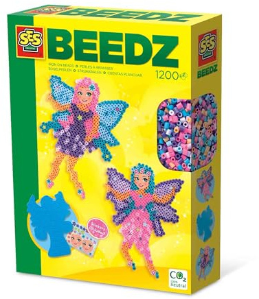 SES Creative – Beedz – Elfen – 1200 Bügelperlen mit Grundplatten und Glitzeraufklebern – Ab 5 Jahren