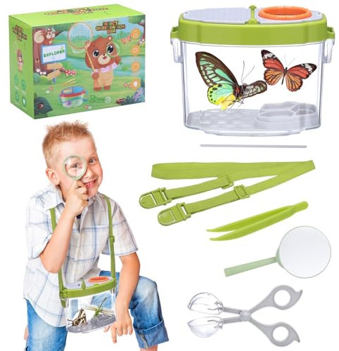 Huiguli Becherlupen für Kinder Set, Lupe Insekten Sammelbox, Insekten Beobachtungsbox Forscherset mit 5X Lupe, Pinzette und Bug Catcher, Kinder Insekten Dose für Outdoor Wissenschaft Natur Erkundung