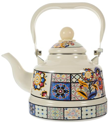 Kichvoe Retro Enamel Kettle Vintage Stove Top Kettle with Handle Thickened Enamel Tea for Gas and Induction Hob Even Heat Distribution Easy to Clean for Hot Tea and Milk