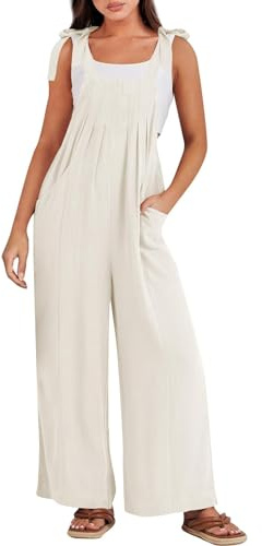 Dungarees for Women UK Sale Clearance Wide Leg Sleeveless Jumpsuits Casual Loose Fit Summer Pleated Suspender Bib Overalls Solid Boho Rompers Trousers Full Pants Playsuit with Pocket Size 8-18