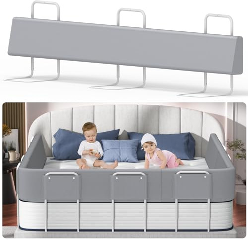 Kidsgigglz Bettgitter 200cm，Bettschutzgitter für Kinder，Rausfallschutz Bett，Baby Bettschutzgitter，Höhenverstellbar,Abnehmbarem und Waschbarer,DIY Verformbar Kinderbettgitter mit Schaumstofffüller,Grau