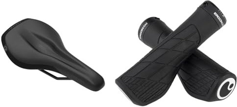 Ergon – SMC Core Fahrradsattel | MTB Comfort | Männer | Medium-Large | Schwarz-Grau & GA3 Fahrradgriff | Ergonomisch mit Mini-Wing | MTB, All Mountain, Trail | Regular | Large | Schwarz