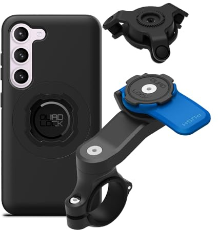 QUAD LOCK Lenker Handyhalterung für Motorrad mit Vibrationsdämpfer und MAG Hülle für Galaxy S23
