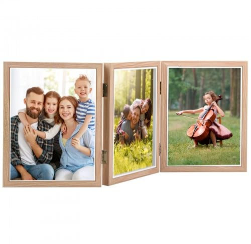 Granvoo Cornice Foto Multiple 10X15cm, Portafoto da Tavolo Multiplo, Cornici Triple in Legno Pieghevoli, Portafoto Doppio Collage per Famiglia Regalo