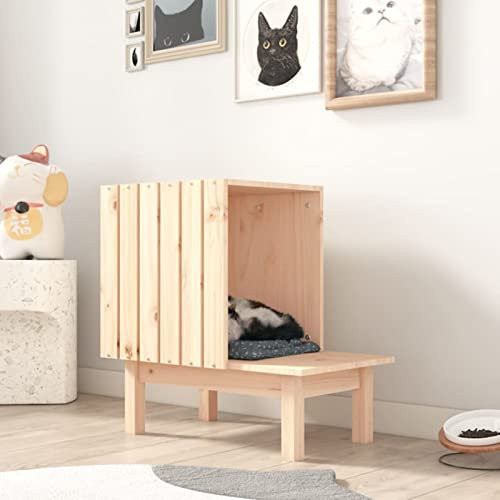 Brokky Casetta per Gatti 60x36x60 cm in Legno Massello di Pino,Casetta per Gatti in Legno, Cuccia da Esterno Casa per Gatti