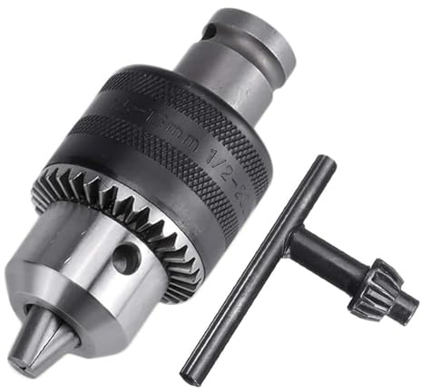 Gasea 1.5-13mm Drill Chuck Set, 1/2-20 UNF Mount with 1/2 Inch Square Female Adapter, Chrome Vanadium Steel Keyed 3-Jaw Chuck Conversion Tool for Impact Wrench & Drilling Machines