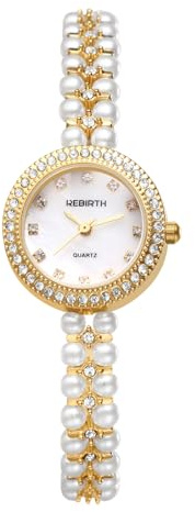 Silverora Orologi da donna con perle Orologi da donna: 3 ATM, impermeabili, piccoli analogici, al quarzo, lucido, con cinturino sottile e rimovibile, regali per le donne, gold, Bracciale