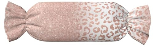 JaoXer Almohada cilíndrica en forma de caramelo: soporte ajustable para el cuello, cojín corporal de felpa con diseño de purpurina de oro rosa suave