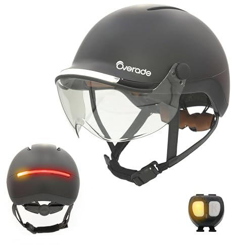 Overade European Innovation - Life Helm Mit Visier Für Fahrradhelme, Inkl. Oximote Blinker-Fernbedienung, Inkl. Bremslichtfunktion, Einheitsgröße