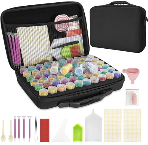 TORIBIO Diamond Art Storage Boxes Kits 60 Slots, 90 PCS Diamond Art Accessories and Tools Kits with Pens, 5D Diamond Embroidery Sorting Box for DIY Art Craft Jewelry Beads Rhinestones Storage(Black)